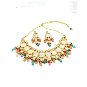 Ensemble de bijoux vintage plaqué or Kundan, perles multicolores et rubis pour mariage et cadeau, bague en cuivre fin - Product Image 4
