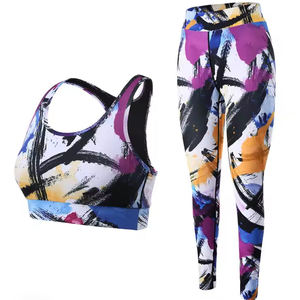 Ensemble d'entraînement imprimé coup de pinceau pour femmes soutien-gorge de sport deux pièces coloré et Leggings Yoga Fitness ensemble de gymnastique taille haute vêtements de sport - Product Image 2