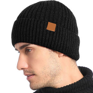 Manufacturer Rubber Patch Logo Outdoor Thick <b>Winter</b> Knitted Baggy Beanie Cap <b>Hat</b> Men And <b>Women</b> - Product Image 5