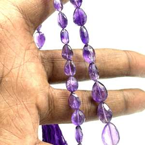 Cuentas de piedras preciosas con forma de pera facetadas de amatista Natural púrpura de 8 \ "para la fabricación de joyas con cuentas de piedra únicas - Product Image 3