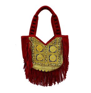 Bolso de mano bohemio de cuero grande con flecos Bolso de hombro de tela Vintage para Festival bohemio - Product Image 1