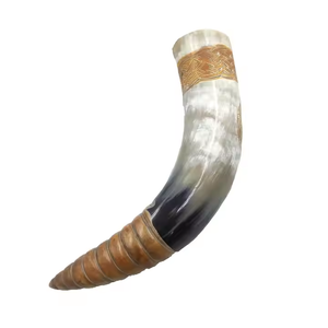 Meilleure vente corne à boire avec bande en métal doré sur le dessus corne de Viking à boire avec couverture en cuir support de corne 1 ouvreur 1 sac sac - Product Image 5