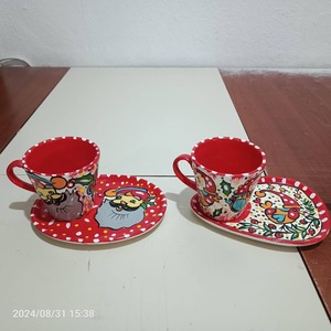 DOUBLE HAND-PAINTED HANDMADE VINTAGE CLASSIC CERAMIC TURKISH COFFEE MUG SET TRAY FRUIT PATTERN PARTY DISHWASHER SAFE DAFNI <b>BIG</b> - Product Image 5