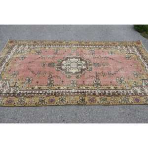 Vintage 4x8.7ft Grand Rectangle Tapis Turc Classique Patchwork Design en Rose Jaune Laine Latex Support pour Couloir Chambre Décor - Product Image 3