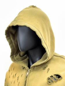 Sudadera con Capucha y Cremallera, Sudadera con Apliques, Sudadera para Hombre, Sudadera Lavada al Ácido, Sudadera Corta, Sudadera de Algodón, Sudadera Desgastada - Product Image 3