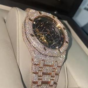 Luxueux cadran en or Rose automatique glacé Moissanite diamant montre en acier inoxydable bande Hip Hop Style d'affaires fenêtre en verre - Product Image 2