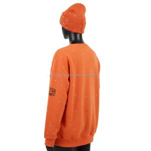 Sudadera de Mujer de Algodón y Felpa Color Naranja con Detalles de Pedrería, Bordado con Logotipo Personalizado, Estilo Deportivo, Transpirable - Product Image 5