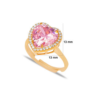 Pierre de Zircon rose en forme de cœur avec pierre de Zircon, anneau réglable, bijoux en argent Sterling 925 - Product Image 2