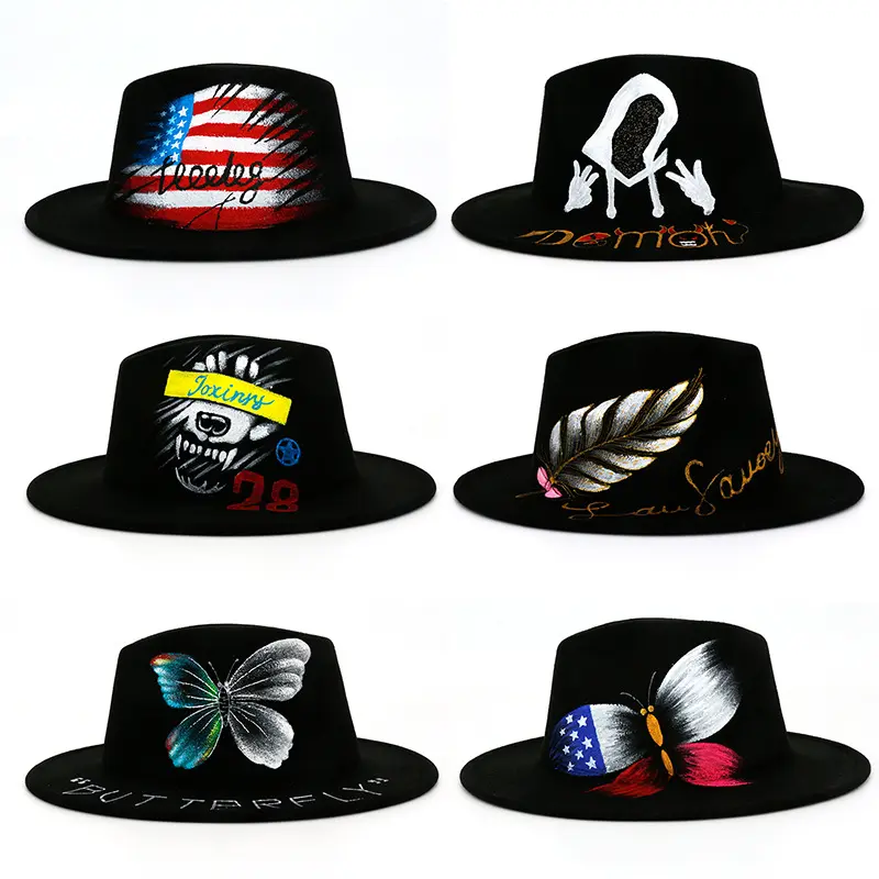 Hip Hop Style American Flag Druck Filzhut Schwarz Wolle Fedoras Hüte