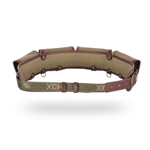 Cinturón Portacartuchos de Lona Verde y Cuero Genuino Marrón, 5 Bolsas para Munición, Hebilla con Anillo en D, Ecológico y Ligero para Caza y Tiro - Product Image 3