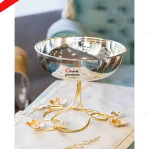 Bol de service en acier inoxydable en métal argenté très exigeant avec design à la feuille d'or pour restaurant et bar - Product Image 3