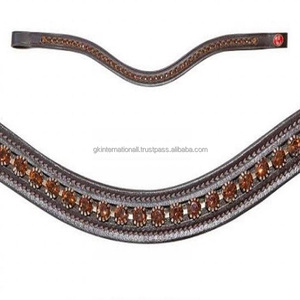 คุณภาพสูงหรูหราโค้งหนังสีน้ําตาลหนังม้า Brow Band ช่องว่างเปล่าสีน้ําตาลอ่อนคริสตัลขนาดใหญ่ฝัง Bling วงคิ้ว - Product Image 4