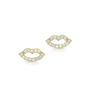 New Collection Fancy Design 14K Solid gold genuine diamonds lips studs earrings minimalist jewelry supplier