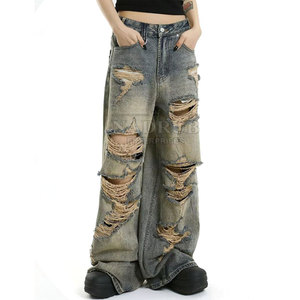 Pantalones vaqueros holgados de corte holgado con cintura ajustable y aspecto elegante Pantalones vaqueros holgados duraderos con costuras reforzadas y lavado vintage - Product Image 4