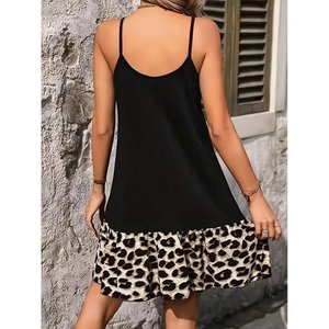 Robe courte à bretelles pour femme avec col rond et jupe en viscose, 35552 - Noir - Product Image 2