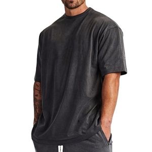 Camiseta negra de gimnasio personalizada al por mayor camiseta de gran tamaño con gráfico de algodón cuadrado lavado ácido en blanco liso para hombre - Product Image 2