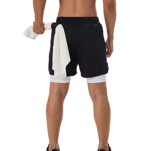 Double <b>Layer</b> Men's Gym Shorts <b>Mid</b> Waist Drawstring Breathable Spandex Polyester Active Wear Jogger Shorts - Product Image 1