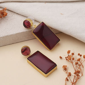 Handcrafted <b>Red</b> Glass Stone Classic Geometric Statement <b>Drop</b> <b>Earrings</b> Other Plated Fashion Jewelry Women Elegant Evening Wear - Product Image 3
