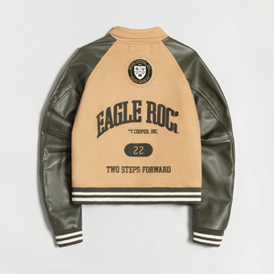 แจ็กเก็ตเลตเทอร์แมนสำหรับผู้ชายแจ็คเก็ตเบสบอลบอมเบอร์แขนหนังปักโลโก้มหาวิทยาลัย - Product Image 2