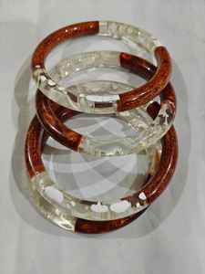 Bracelet jonc en résine acrylique fantaisie, large, irrégulier, rond, multicolore, éblouissant, modèle ange pour femme - Product Image 4