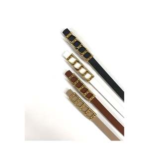 Offre spéciale 4 pièces : Ceinture basique pour femme, ceinture pour veste et ceinture pour robe avec boucle à chaîne fine - NOIR-BRUN-BEAIGE-BLANC - Product Image 3