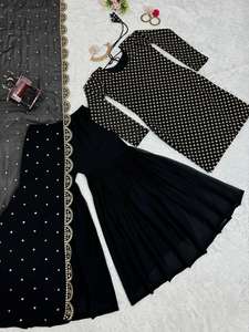 Lancement spécial festif nouveau Designer Party Wear Look Top Sharara Faux Georgette à manches longues avec travail brodé avec Dupatta - Product Image 5