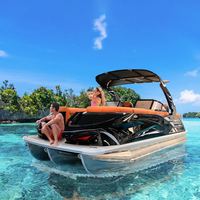 Bateau ponton sportif fermé de 22 pieds, prêt à être expédié, personnalisé pour 12 passagers, bateau ponton simple de luxe avec bar