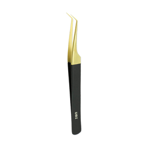 UBI UBI-009 Pack de 8 pinces professionnelles pour extensions de cils, or et noir, en acier à haute teneur en carbone, pointe dentelée 12MM, courbées, droites, 3D - Product Image 3