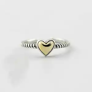 纯银复古可爱独特时尚开放式可调编织心形戒指