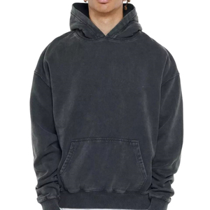 OEM Wholesale <b>Men's</b> Heavy Washed <b>Grey</b> French Terry Streetwear Hoodie Custom Heavyweight Acid Wash Oversized Unisex 100% Cotton - Product Image 1