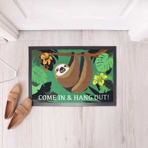 Tapis de bienvenue moderne réversible en PVC à rayures et imprimé animal (paresseux) pour la maison, le bureau et l'extérieur - Product Image 5