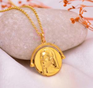 Collier pendentif fantaisie en argent sterling 925 plaqué or, gravé, de forme géométrique classique, pour les fêtes - Product Image 2