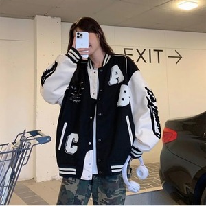 Blouson d'aviateur vintage pour femmes Harajuku Streetwear Style College Uniform Varsity Baseball Vestes Femme Surdimensionné Toile Tissu - Product Image 3
