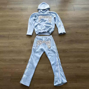 Jersey Sudaderas con capucha de peso pesado Joggers acampanados Chándales Unisex Pantalones de chándal Conjuntos Chándal Hombres Trajes Conjunto Tira lateral Cremallera OEM - Product Image 1