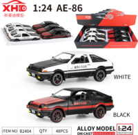 Voiture miniature en métal moulé sous pression, échelle 1/24, modèle AE86 JDM entièrement fonctionnel, collection de jouets de voitures miniatures en alliage