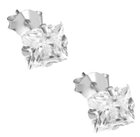 6 Pares de Aretes de Plata de Ley 925 con Circonita Geométrica de Corte Princesa de 5x5 mm, Hipoalergénicos, Unisex, Estilo Bohemio, con Engaste de Garra, para Regalo