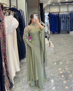 Robe de soirée de gala sirène longue, taille naturelle, avec strass noirs tendance, livraison immédiate - Product Image 2