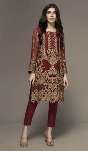 NEW HEAVY EMBROIDERY ON KURTA WITH PANT DRESS EMBELLISH ELEGANT CRYSTAL GLASS BEADS,DABKA WORK for Party-WEAR @ 2022 - Product Image 2