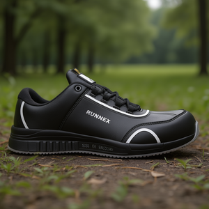 Factory-Use Steel Toe Safety Shoes #40# Black#### Breathable <b>Mesh</b> Lining#### Leather & Microfiber Upper - Product Image 3