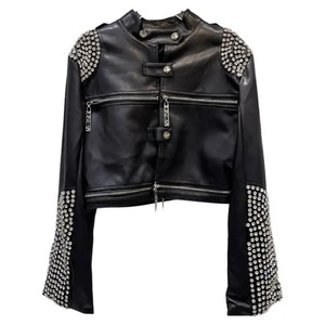 Steampunk Rock Rivet Veste en cuir pour femme Slim Short Streetwear Gothique Broderie Pu Cuir Locomotive Manteau Femme - Product Image 3
