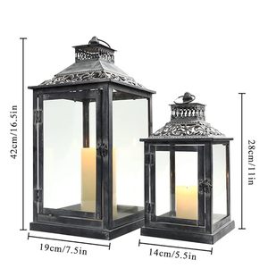 Rustic outdoor metal <b>candle</b> <b>lantern</b> with weather resistant powder coating panes designed for patios decks - Product Image 6