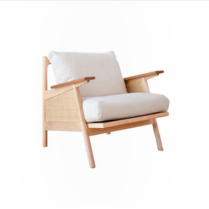 Chaise de canapé simple en rotin tissé de style japonais pour accoudoir de balcon en bois massif - Product Image 1