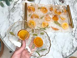 Sous-verres en acrylique imprimés orange faits à la main avec poignées en métal pour plateau Tapis et coussinets de table de forme personnalisée - Product Image 6