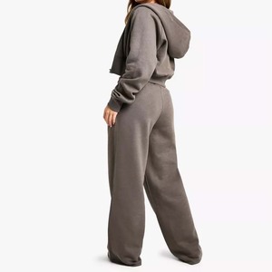 Survêtement d'hiver zippé 2-en-1 épais et respirant pour femme, imprimé vintage délavé à l'acide, 100 % coton - Product Image 3