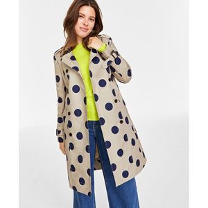 Trench Coat Vintage a Pois da Donna, Taglia S, Beige, Impermeabile, Stile Casual con Chiusura a Cintura, Imbottitura in Cotone per l'Autunno - Product Image 1