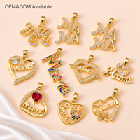 Pendentifs Cœur Lettre Maman Plaqué Or Pavé CZ pour Fabrication de Bijoux en Gros, Breloques Cadeau Fête des Mères