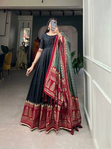 ทัสซาร์ผ้าไหมพิมพ์ลายต้นชาลีฮางก้า choli Garba แบบดั้งเดิมสำหรับงานเลี้ยงฉลองเทศกาลงานเฉลิมฉลองแบบดั้งเดิม - Product Image 3