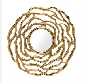 Espejo redondo dorado real Espejo montado en la pared Espejo de tocador decorativo de pared duradero - Product Image 4