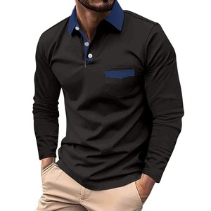 <b>Men's</b> 100% Cotton Business Casual <b>Long</b> <b>Sleeve</b> for Polo <b>Shirt</b> Solid <b>Striped</b> Button Design - Product Image 1