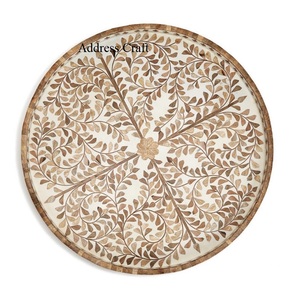 Bandeja Decorativa de Estilo Marroquí con Incrustaciones de Resina Ósea de Diseño Geométrico y Material Ecológico, Nueva Llegada, Bandeja para Desayuno, Hogar y Hotel - Product Image 1
